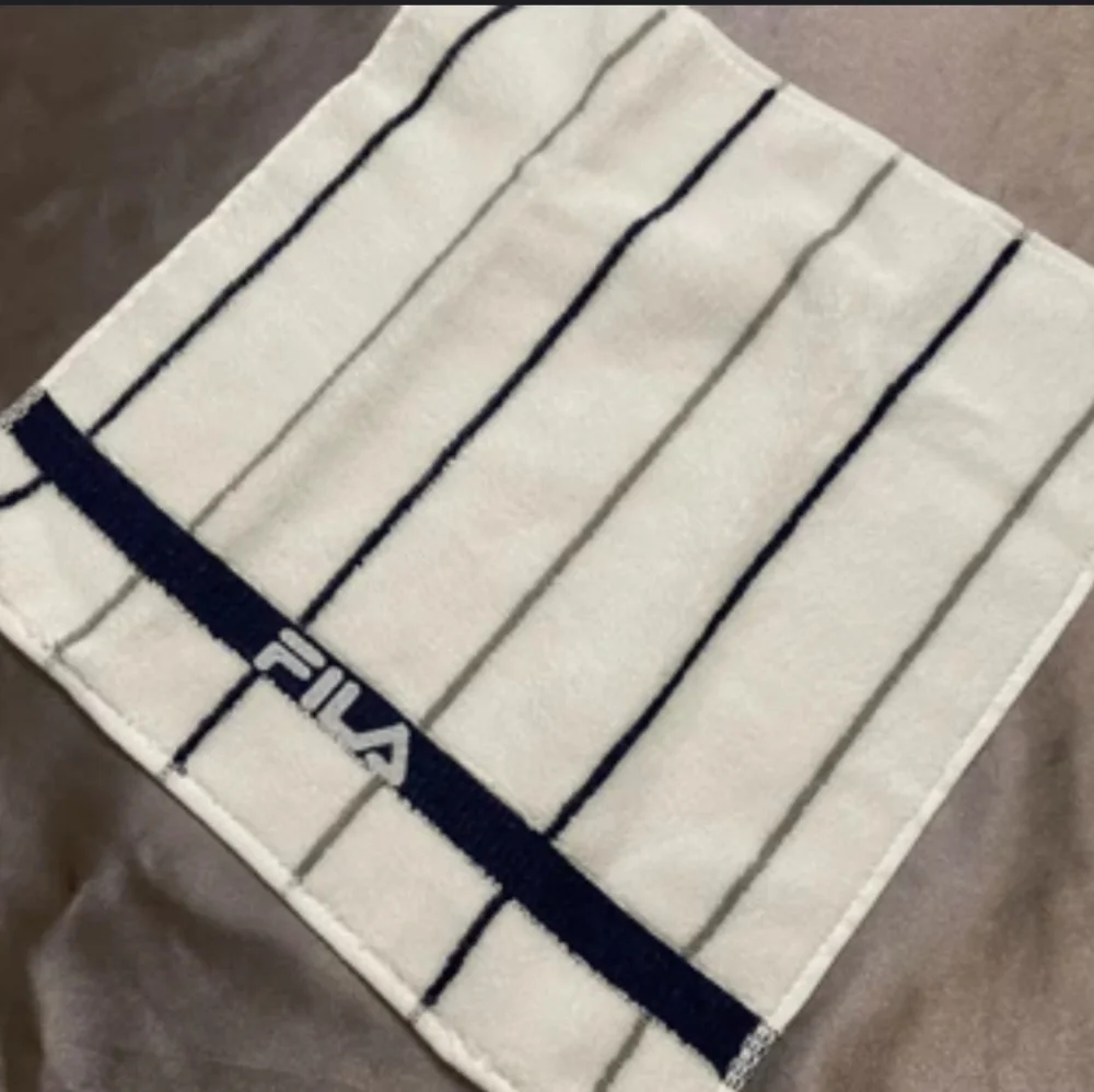 Fila White Towels with Navy and Gray Stripes Rare Cotton Hand Towels NWOT